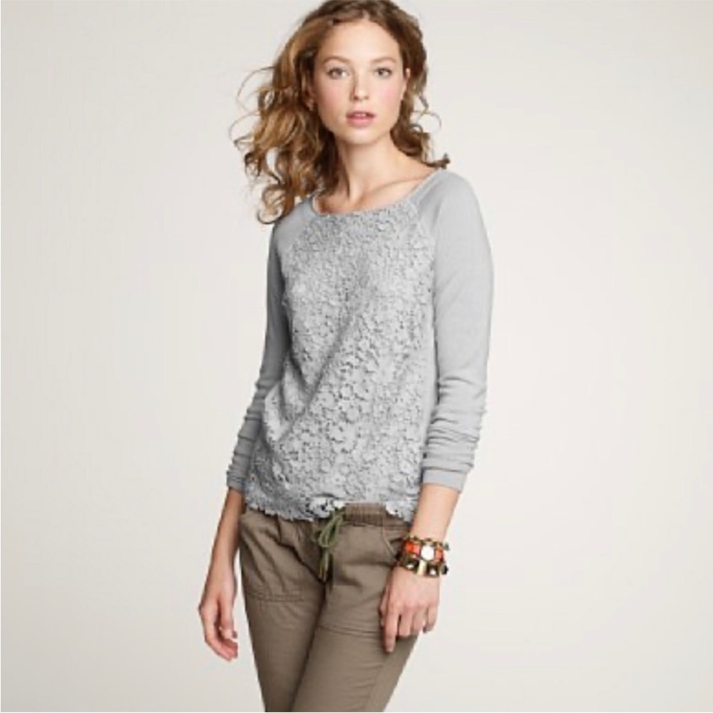 J. Crew Collection Gray Lady Lace popover merino wool lace Panel Sweater large